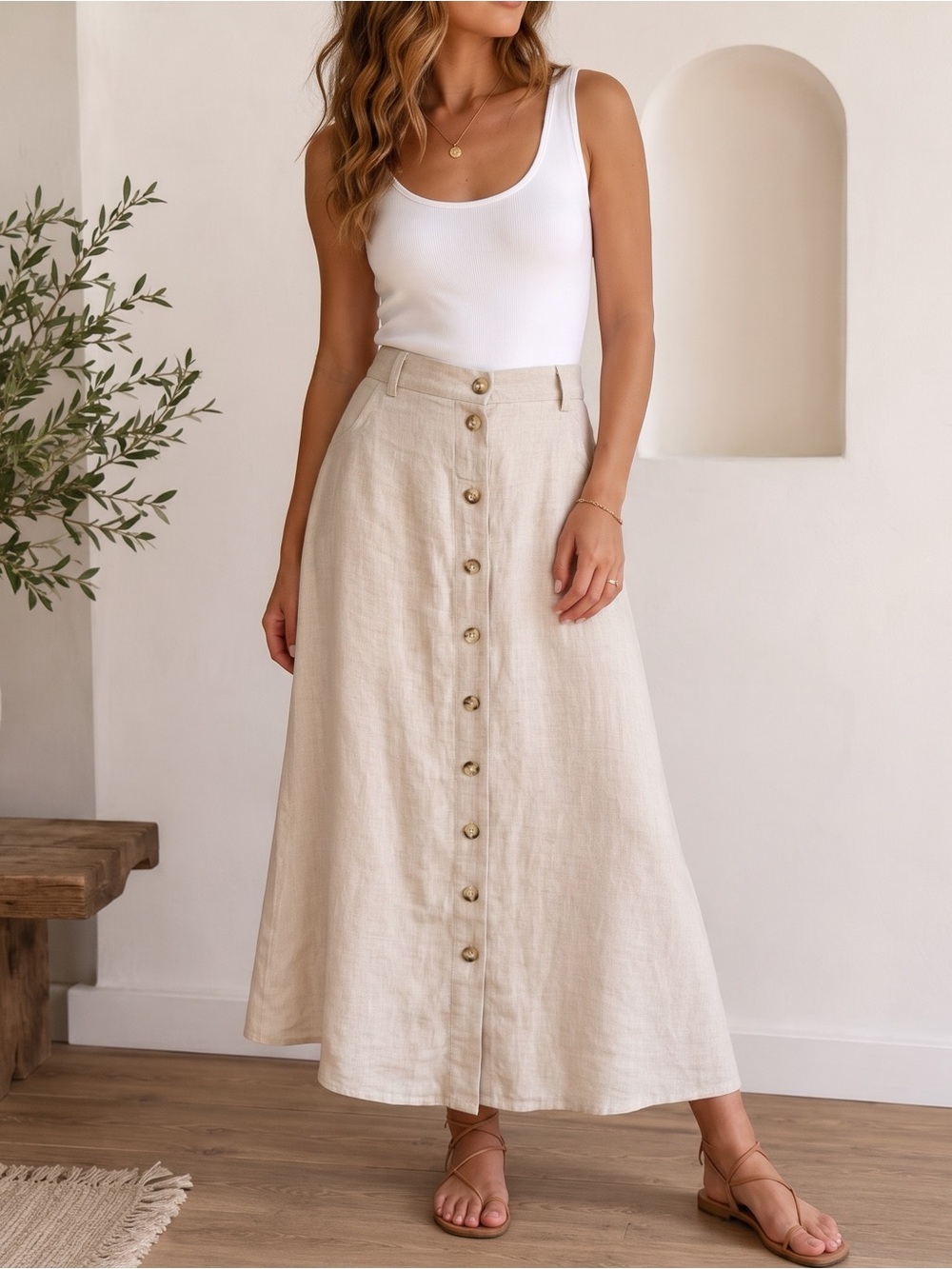 VINTAGE EDDIE BAUER 100% Linen Maxi Skirt